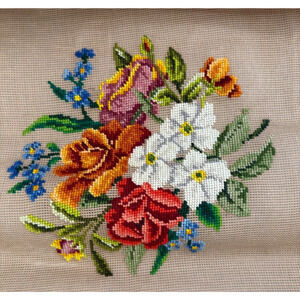 Vintage Needlepoint Canvas Preworked Floral Dritz Madeira 26 x 26 Design 10 x 11